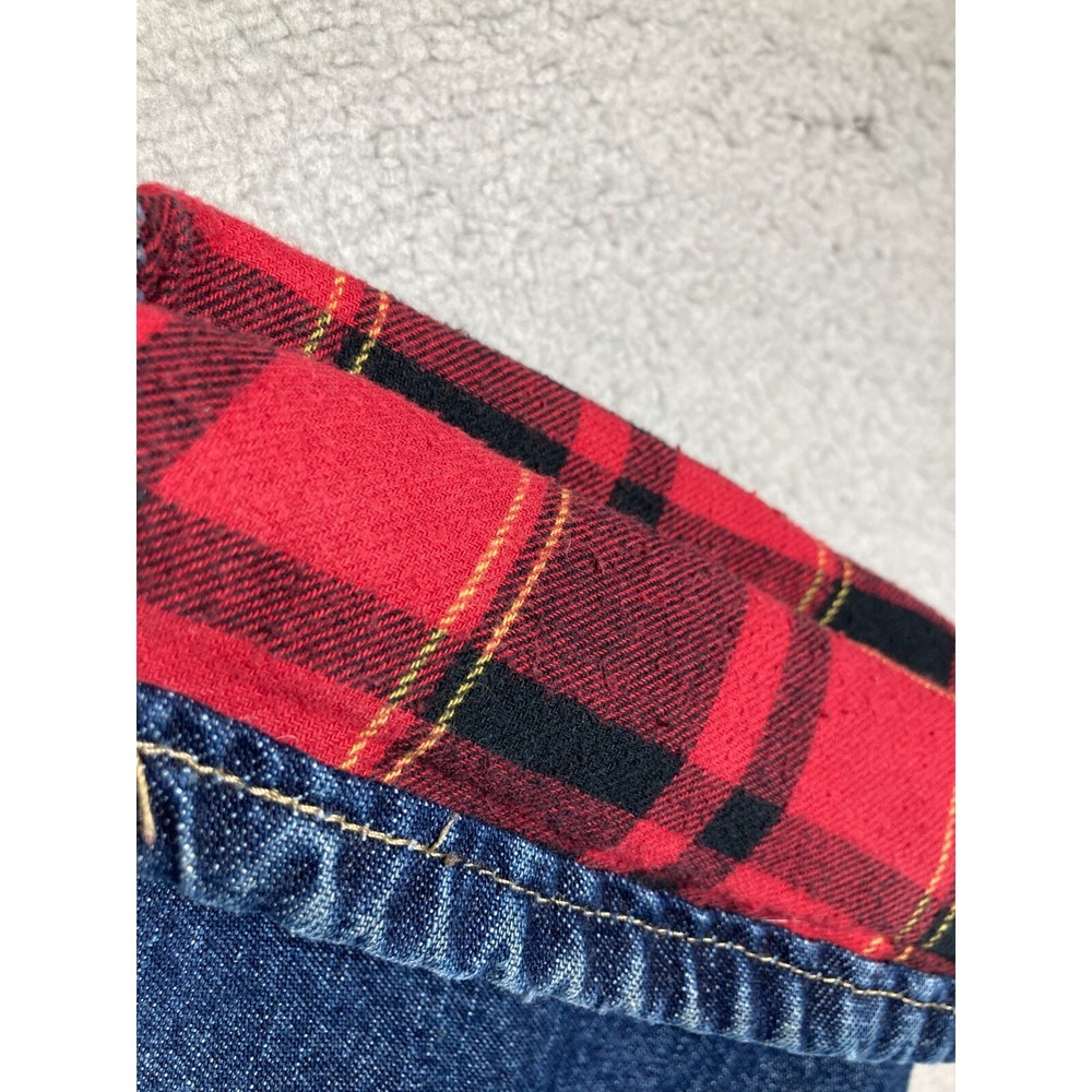 Cabela's Casuals Flannel Lined Jeans Women 14 Long Blue Denim Plaid Insulated - Picture 13 of 16